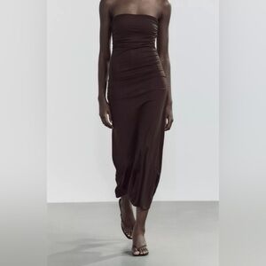 ZARA - Elegant Brown Strapless Dress